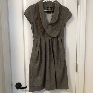 Nishe work dress with leather lapel detail